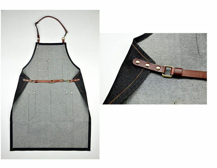 Jeans Denim Apron for Kitchen / Coffe Shop Studio Leather Craft Custom Made Logo