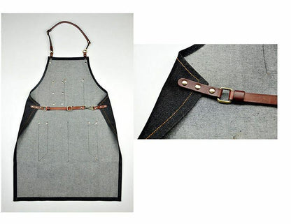 Jeans Denim Apron for Kitchen / Coffe Shop Studio Leather Craft Custom Made Logo