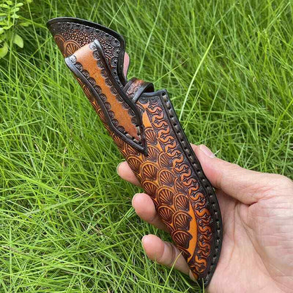 Veg Tanned Carved Leather Sheath For Outdoor Knife Protect Case Cover Belt Clip