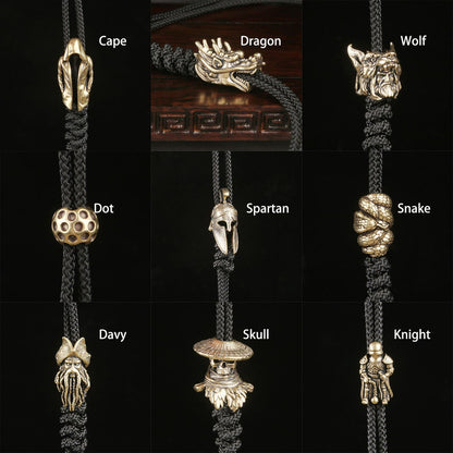 Brass EDC Lanyard Skull Knight Dragon Spartan Wolf Snake Cape Bead Keychain Drop