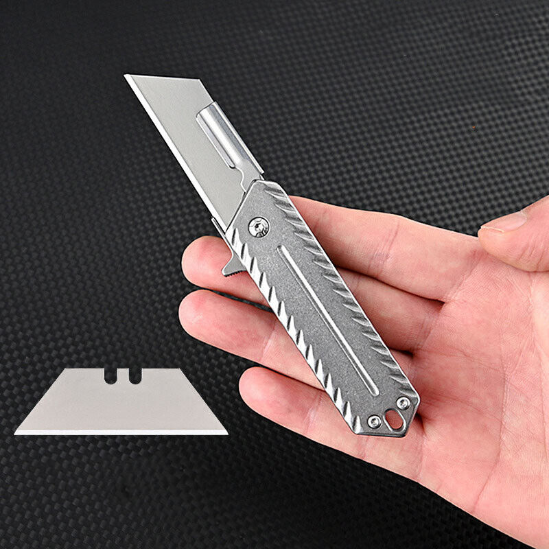 Stone Washed Steel Creative Utility Knife Folding Interchangeable Blade Portable