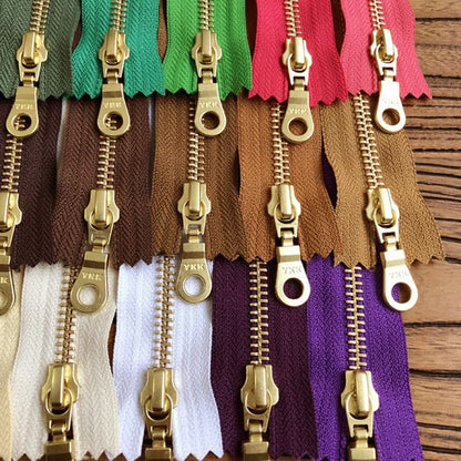 YKK 20cm Size #5 Metal Zipper Brass Pull for DIY Leather Bags Hardware Accessories