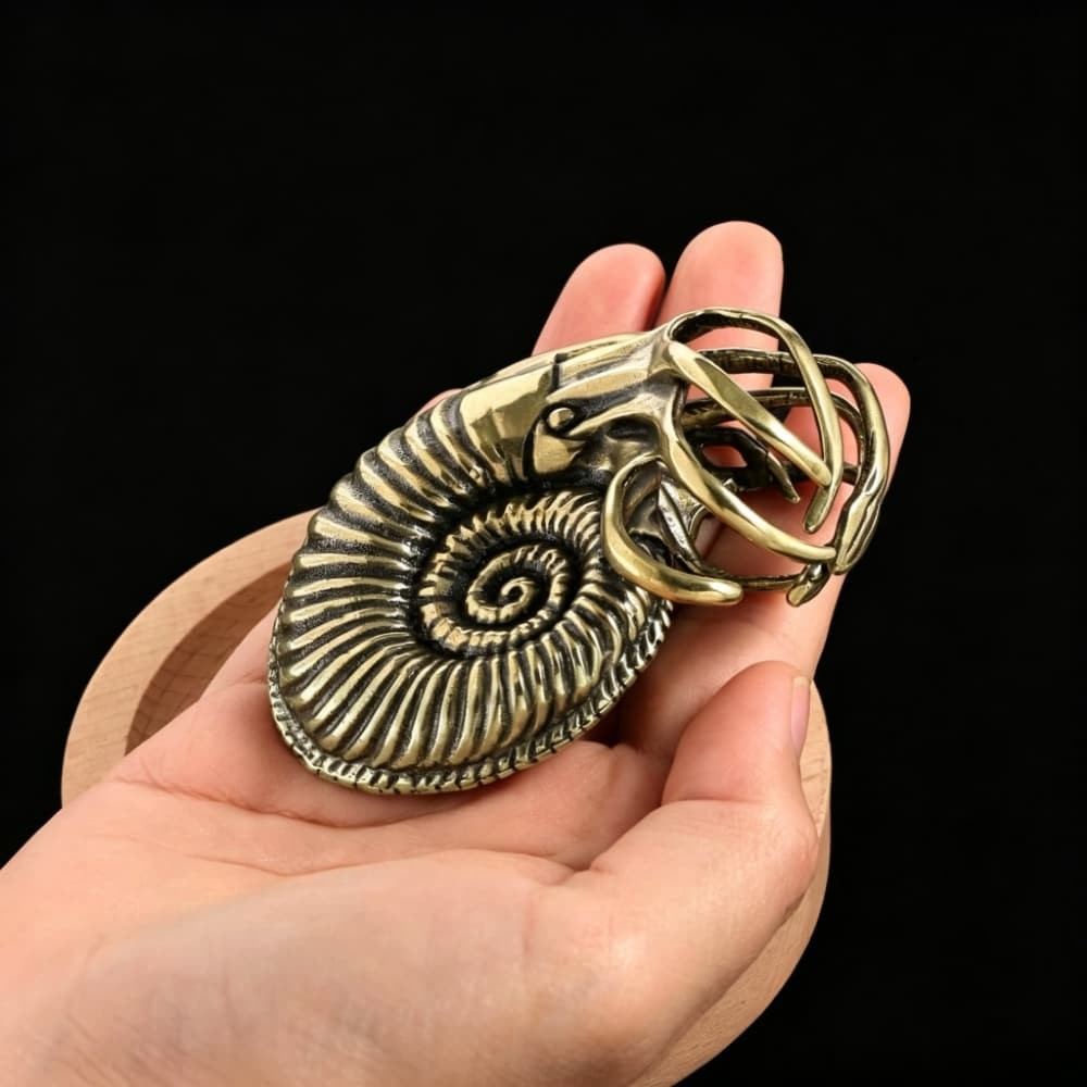 Antique Brass Nautilus Ammonite Fossil Ornament Handheld Collectible Decor