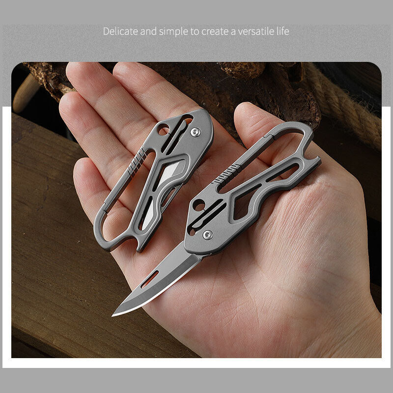 Mini Titanium Alloy Keychain Carabiner Pocket Folding Knife Portable EDC Tool