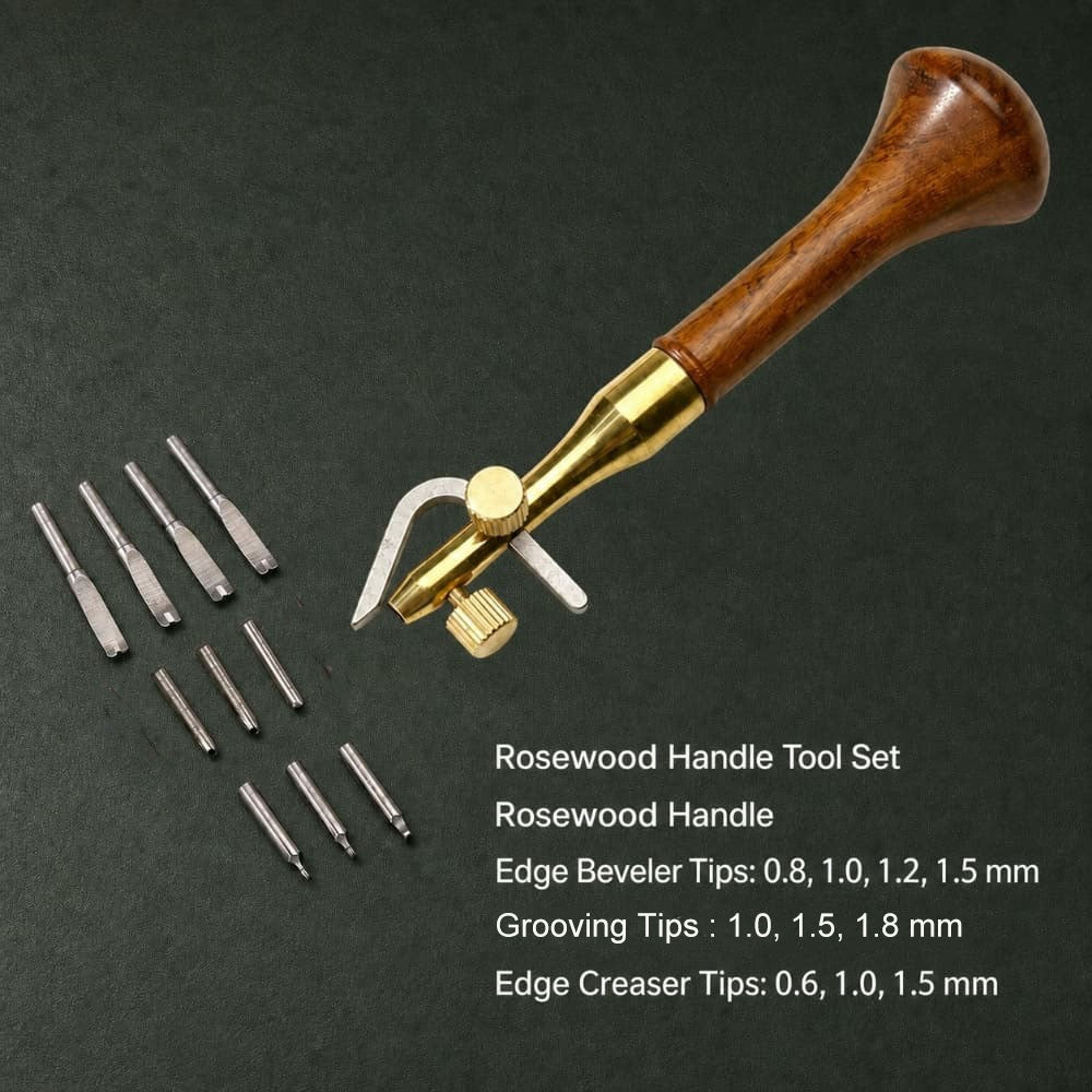 Adjustable Multi Blade Leather Edge Groove Tool Wood Handle Beveler Groover