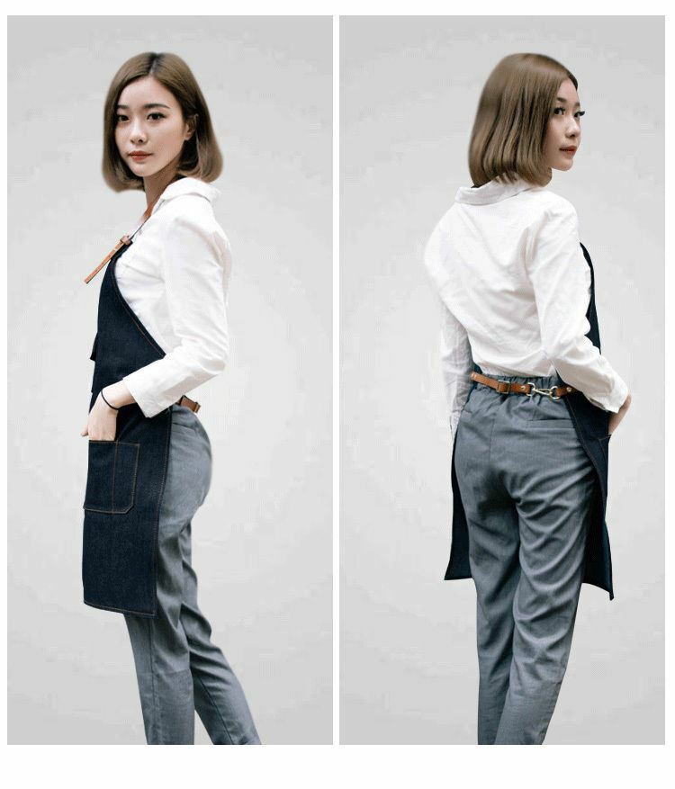 Jeans denim Apron for Kitchen / Coffe Shop Studio Leather Belt Custom Made Logo