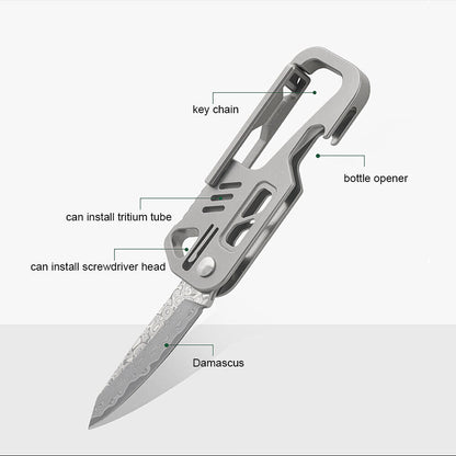 Multifunctional Titanium Alloy Keychain Bottle Opener Portable Damascus Knife