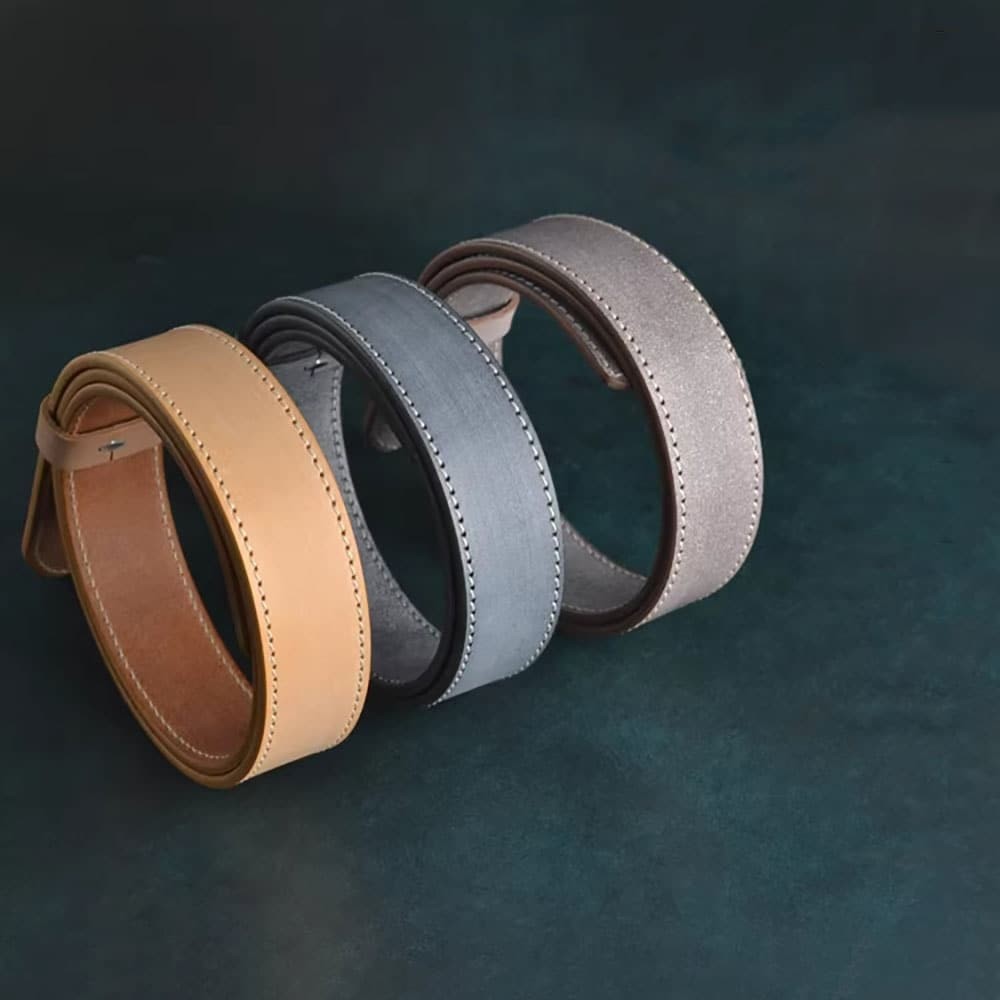 Handcrafted Italian Vegetable Tanned Leather Belt Strap with Hand Sewn Stitch
