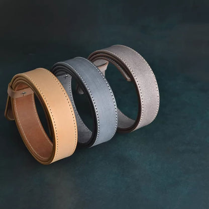 Handcrafted Italian Vegetable Tanned Leather Belt Strap with Hand Sewn Stitch