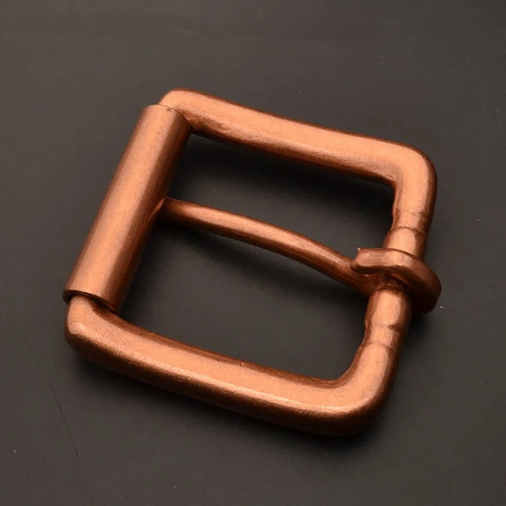 Red Copper Men's Belt Buckle Handmade Vintage Style Pin Buckle Casual Belt