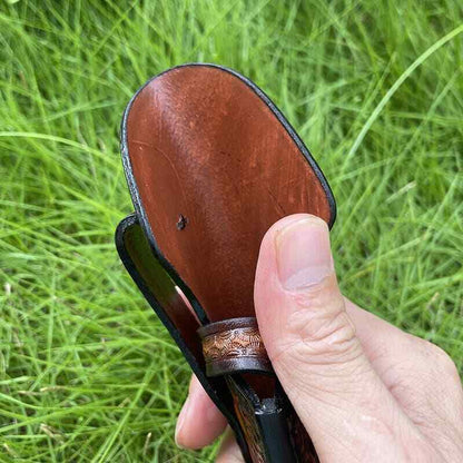 Veg Tanned Carved Leather Sheath For Outdoor Knife Protect Case Cover Belt Clip