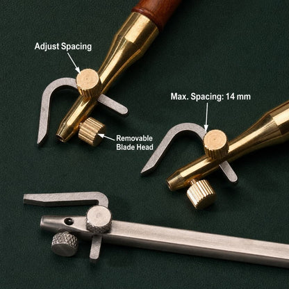 Adjustable Multi Blade Leather Edge Groove Tool Wood Handle Beveler Groover