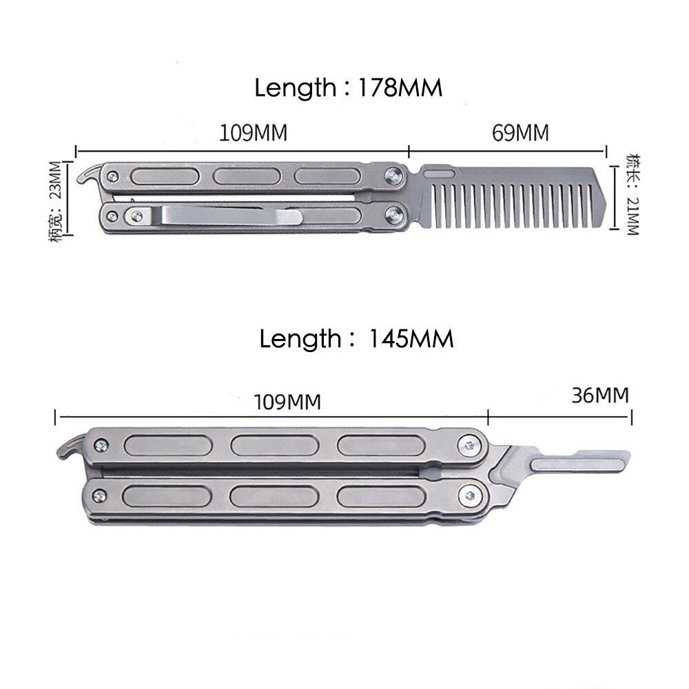Titanium Practice Balisong Butterfly Trainer Folding Knife bottle opener EDC