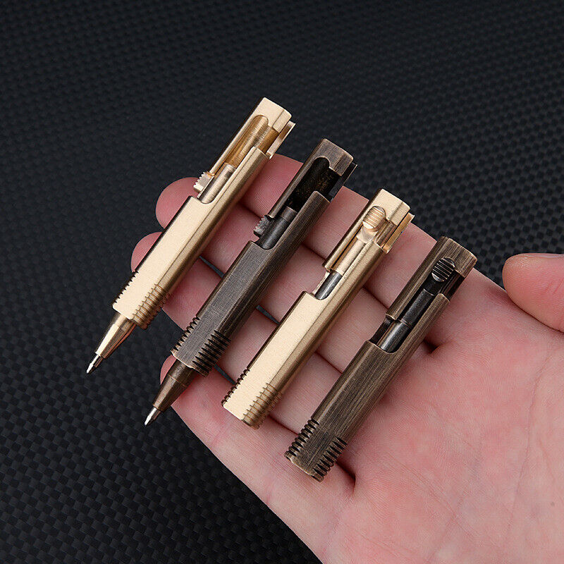 Creative Mini Solid Brass Bolt Action Ball Point Pen Copper Art Craft Pocket EDC