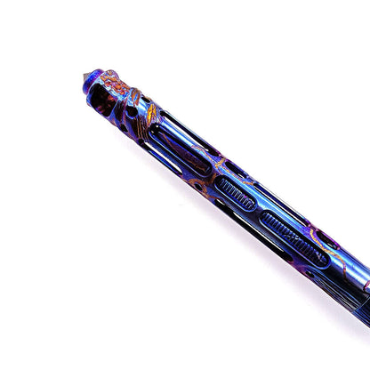 Mini Titanium Alloy Hand Carved Baked Blue Pen Portable Pendant EDC Gift