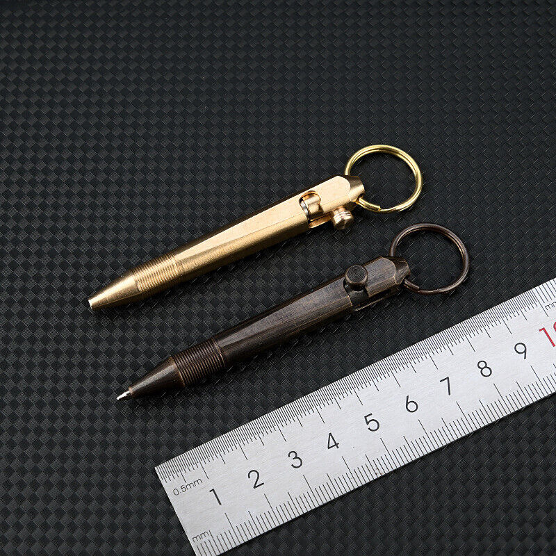 Creative Mini Solid Brass Bolt Action Ball Point Pen Copper Pocket EDC Gift