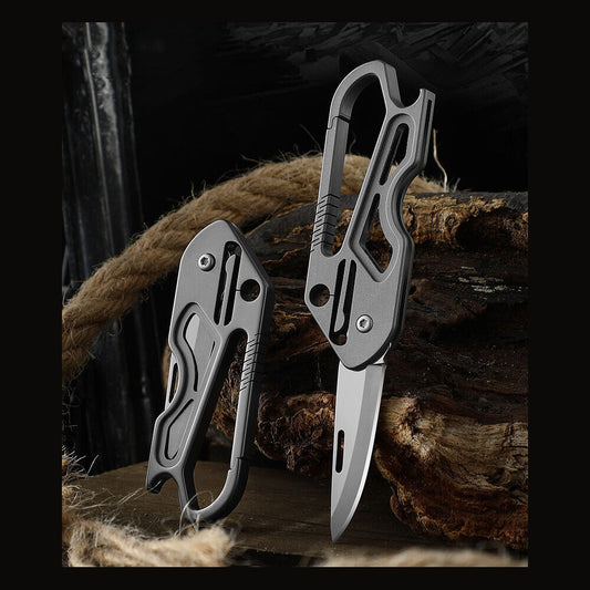 Mini Titanium Alloy Keychain Carabiner Pocket Folding Knife Portable EDC Tool