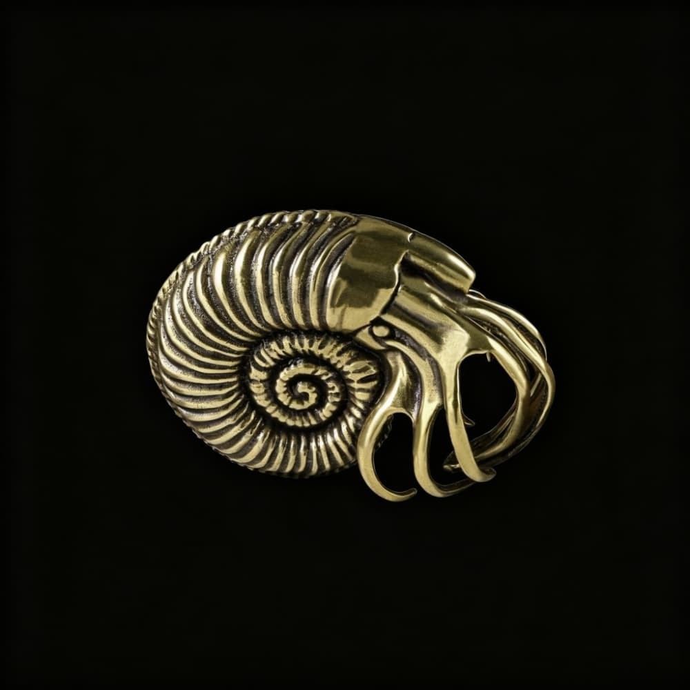 Antique Brass Nautilus Ammonite Fossil Ornament Handheld Collectible Decor