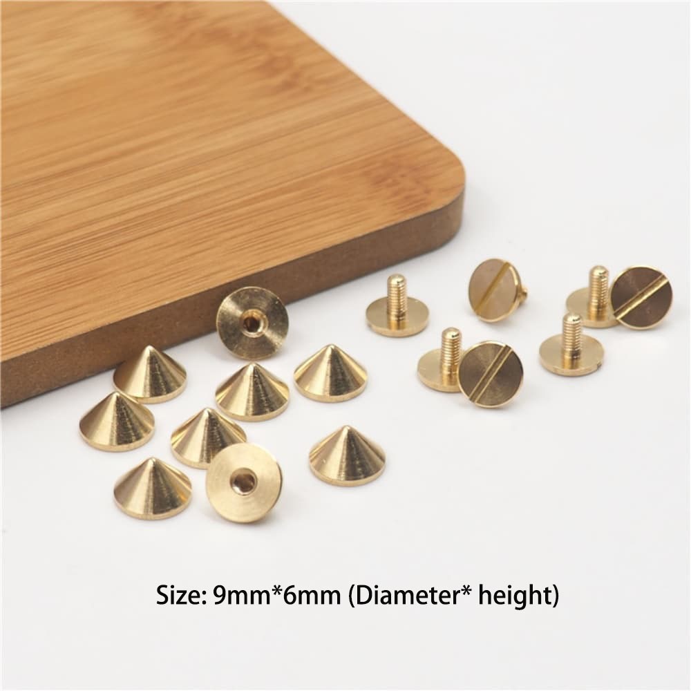 20pcs Solid Brass Pyramid Spikes Punk Rivets Studs Dog Collar Leather Craft DIY