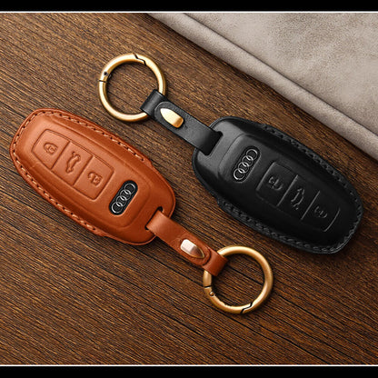 Handmade Genuine Leather Craft Car Key Fob Case Cover For AUDI Keychains bag