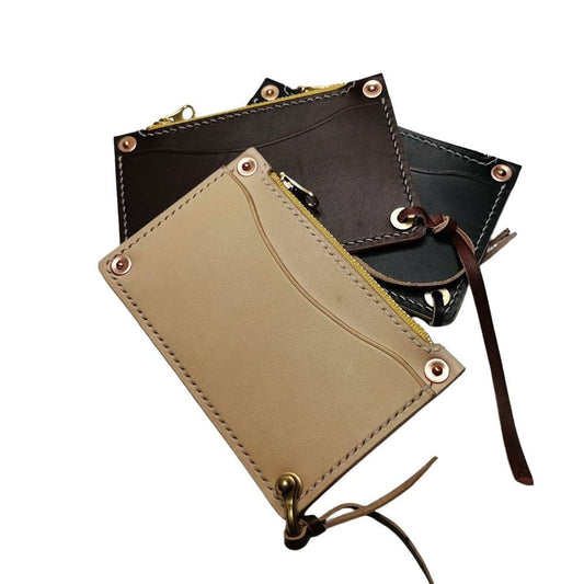 Handmade American Style Zipper Card Holder Coin Purse Genuine Leather Craft