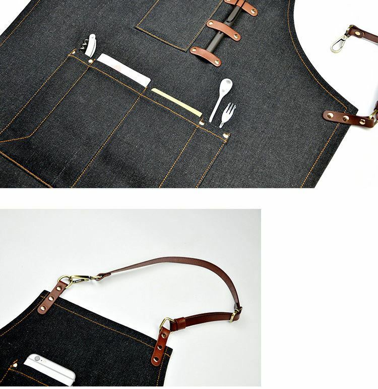 Jeans Denim Apron for Kitchen / Coffe Shop Studio Leather Craft Custom Made Logo