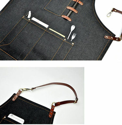 Jeans Denim Apron for Kitchen / Coffe Shop Studio Leather Craft Custom Made Logo