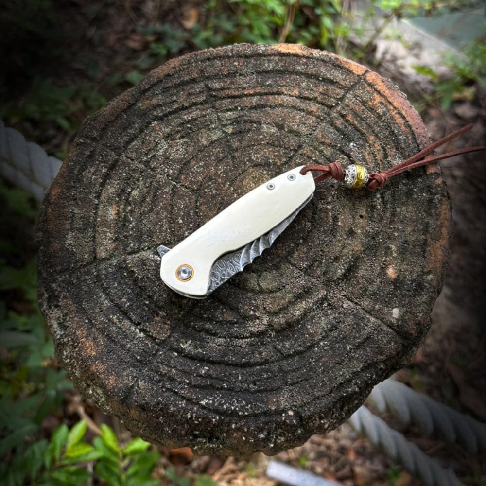 VG10 Damascus Folding Pocket Knife Bone Handle Outdoor Camping EDC Fruit Knife