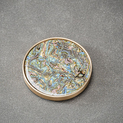 Brass Edged Shell Inlay Inlaid Round Heat-Resistant Coaster In Enamel Art Style 7pcs/Set