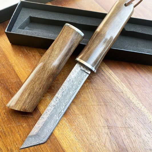 Bamboo Shape Hand Forged Damascus Steel Fixed Blade Knife Collectible Gift