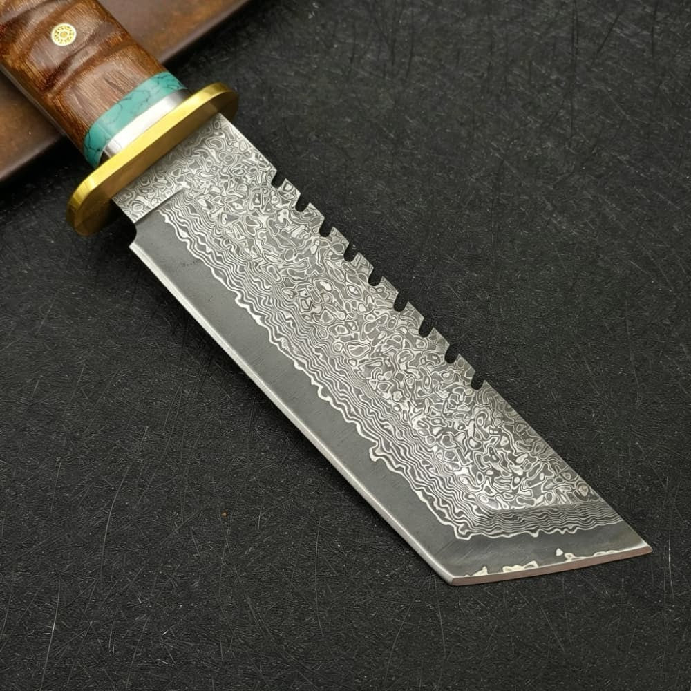 Damascus Steel Fixed Blade Machete Wood Handle Outdoor Camping Survival Knife