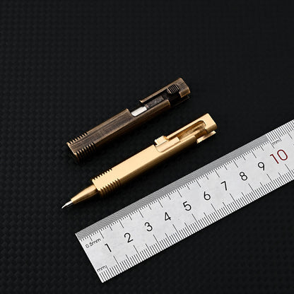 Creative Mini Solid Brass Bolt Action Ball Point Pen Copper Pocket EDC Gift