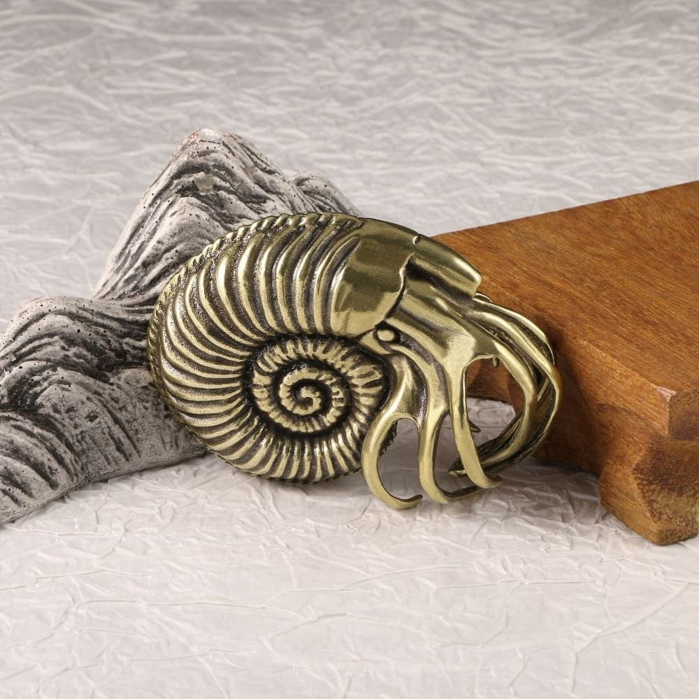 Antique Brass Nautilus Ammonite Fossil Ornament Handheld Collectible Decor