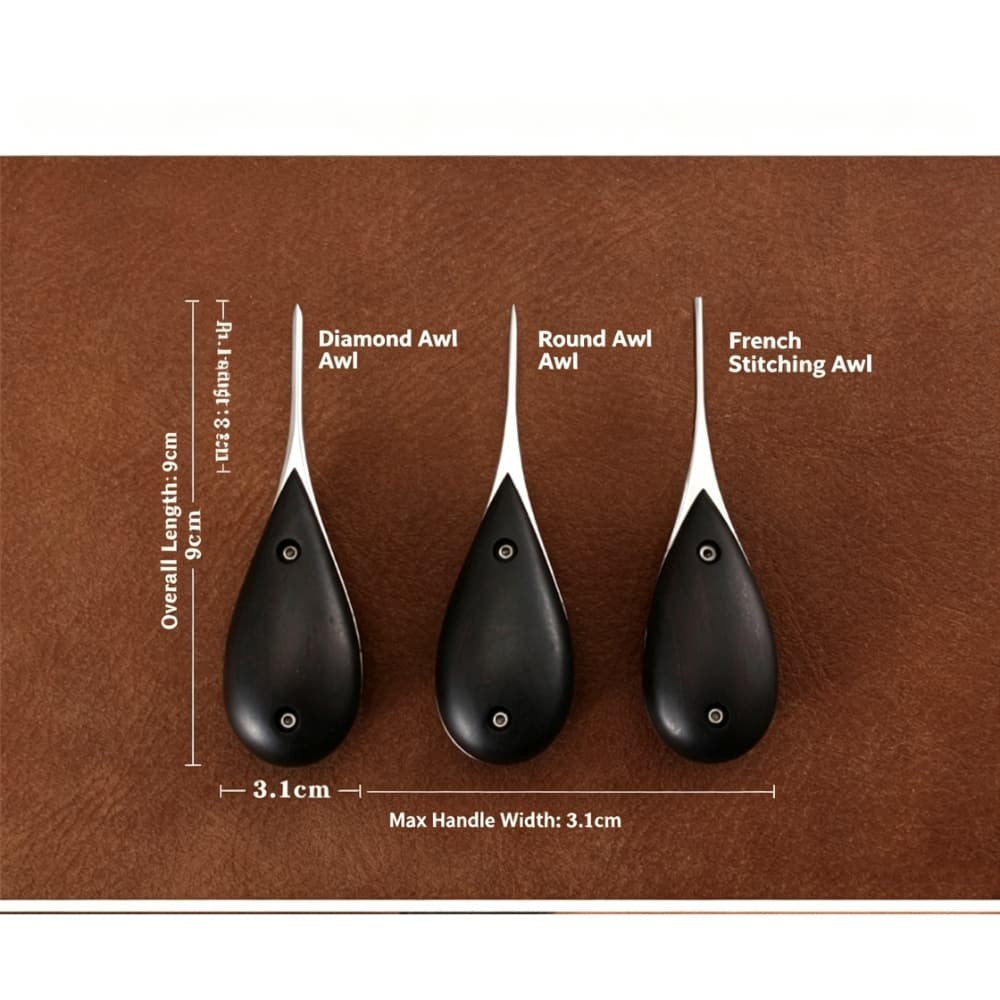 Premium French Leather Craft Round Diamond Flat Awl Hand Stitching Tools