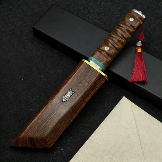 Damascus Steel Fixed Blade Machete Wood Handle Outdoor Camping Survival Knife