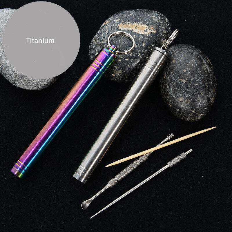 Titanium Toothpick Tube Waterproof Storage Ear Spoon Fruit fork Set Pendant