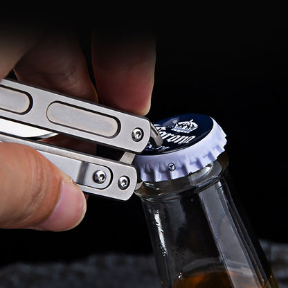 Titanium Practice Balisong Butterfly Trainer Folding Knife bottle opener EDC