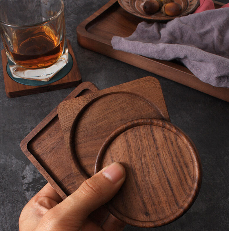 Walnut Wooden Whiskey Coasters Coffee Cup Plate Tea Heat Insulation Mat Art DIY