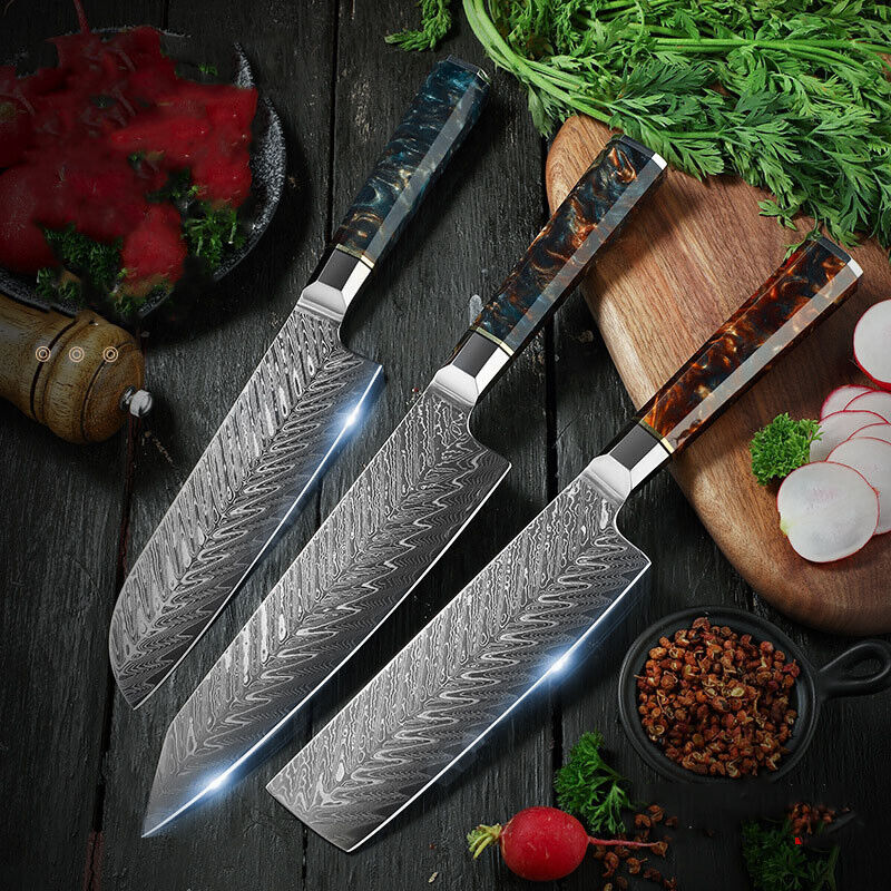 Damascus Steel Kitchen Santoku Knife Chef Kiritsuke Nakiri Resin Handle Japanese