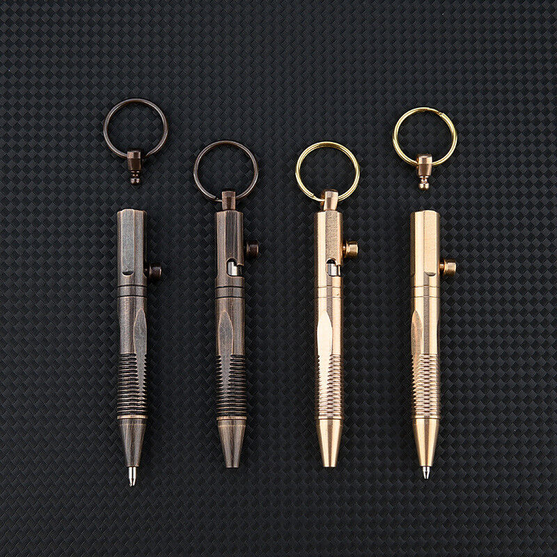 Creative Mini Solid Brass Bolt Action Ball Point Pen Copper Art Craft Pocket EDC