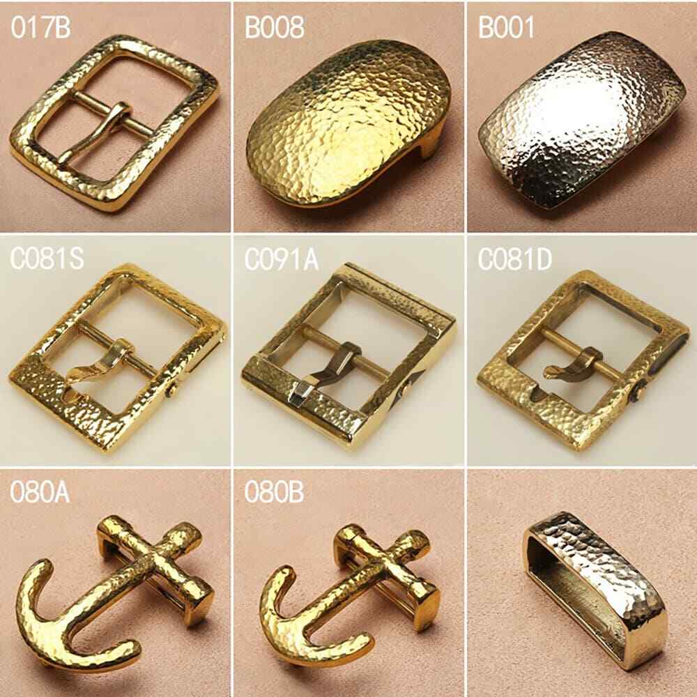 Retro Hammered Striation Solid Brass Pin Belt Buckle for Men Women Leather Craft Diy Making Belt Accessory