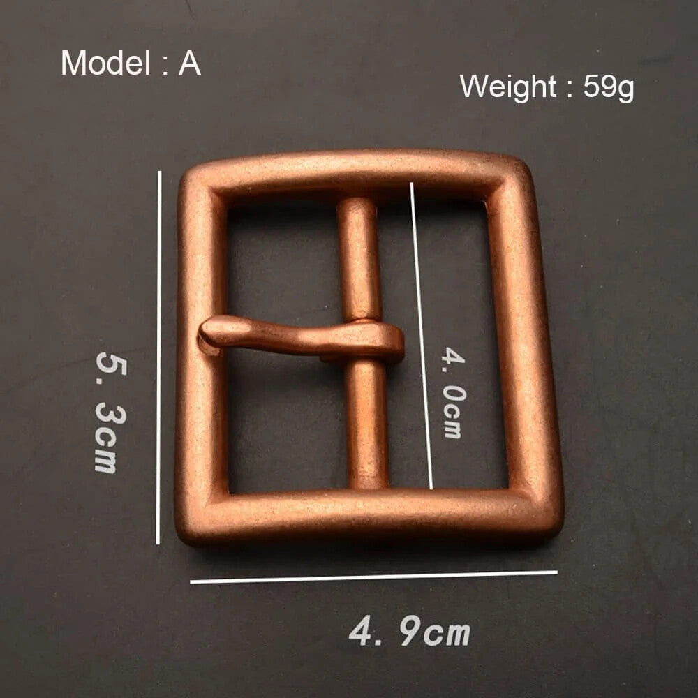 Red Copper Men's Belt Buckle Handmade Vintage Style Pin Buckle Casual Belt
