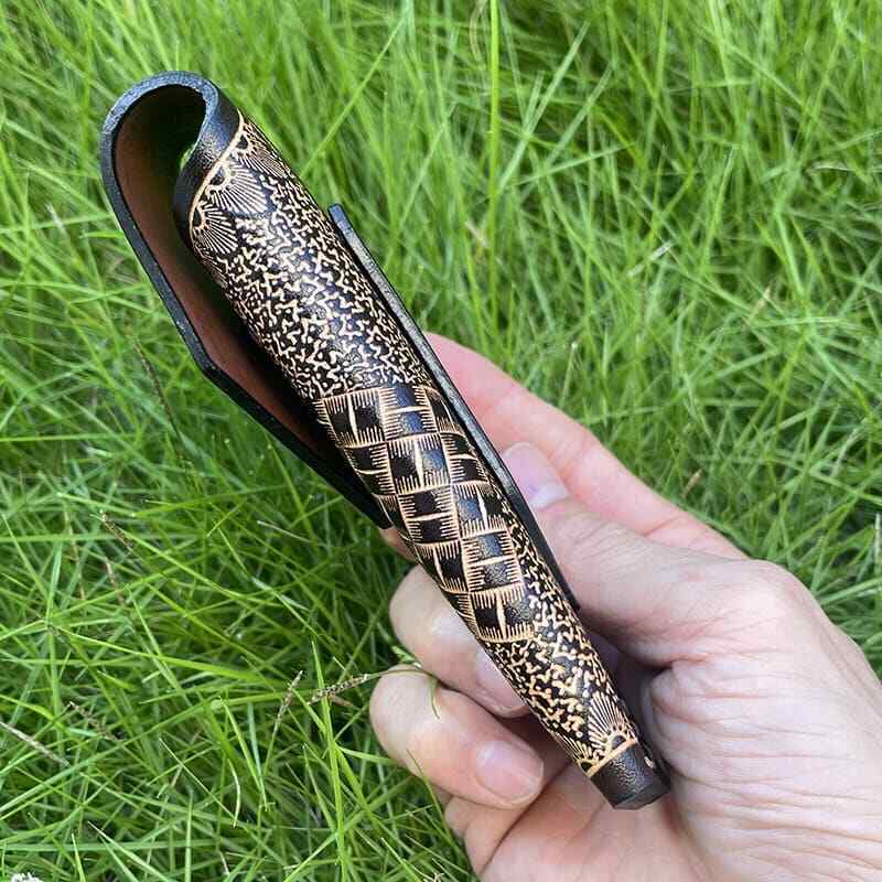 Veg Tanned Carved Leather Sheath For Outdoor Knife Protect Case Cover Belt Clip