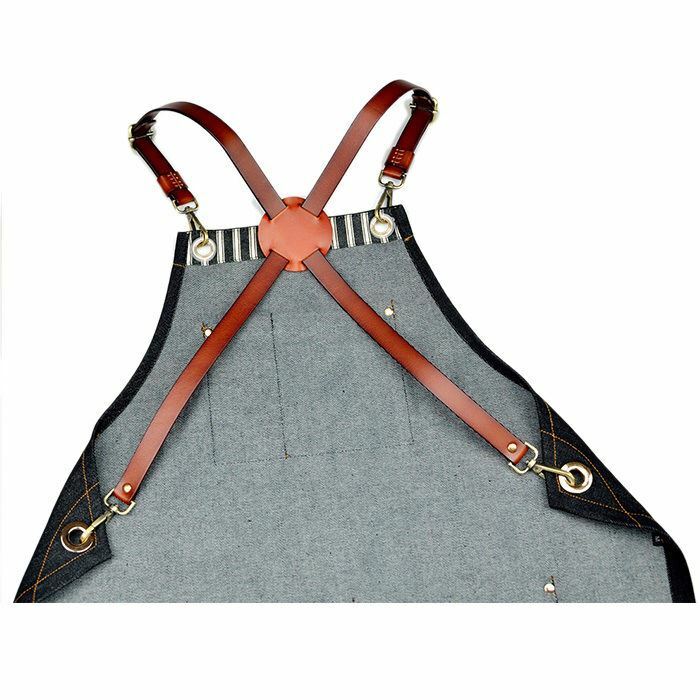 Denim Apron for Kitchen /Coffe Shop Studio Leather Belt X Straps Custom Logo #D