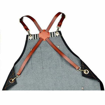 Denim Apron for Kitchen /Coffe Shop Studio Leather Belt X Straps Custom Logo #D