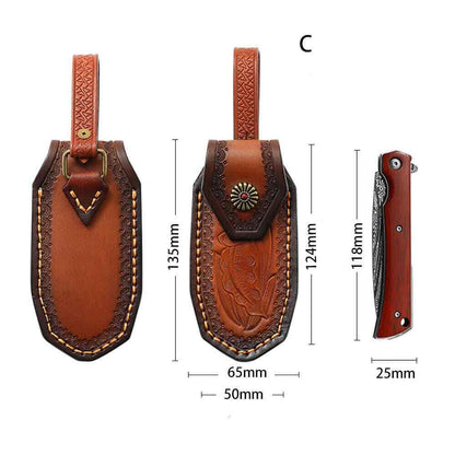 Hand Craft Carved Cowhide Leather Sheath For Folding Knife Cover Pouch Belt Clip