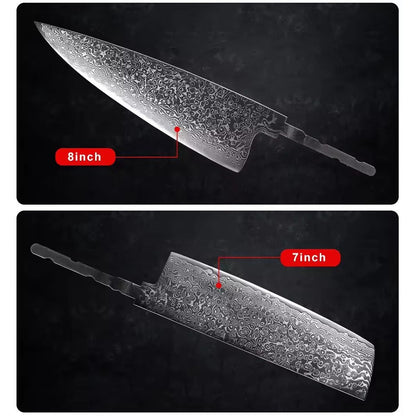 VG10 Damascus Steel Chef Knife Blank Blade DIY Home Hobby Kitchen Tools Material