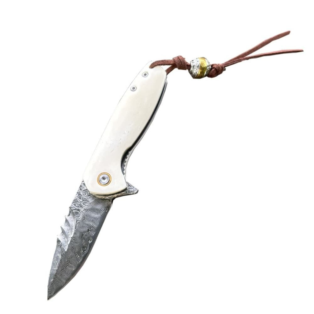 VG10 Damascus Folding Pocket Knife Bone Handle Outdoor Camping EDC Fruit Knife