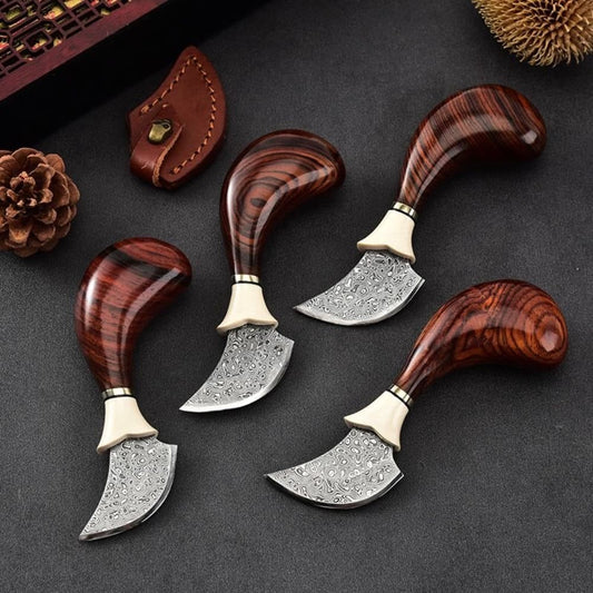 VG10 Damascus Curved Knife Collectible Fruit Tea Agarwood Cutter Gift EDC