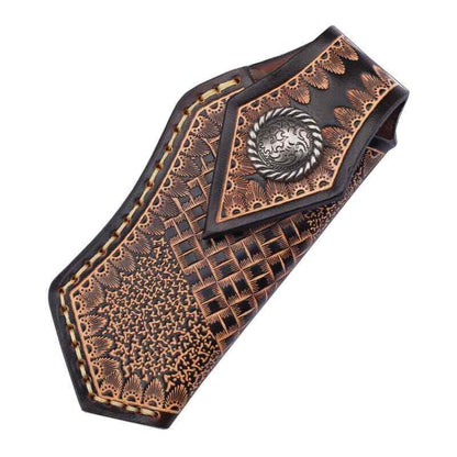 Veg Tanned Carved Leather Sheath For Outdoor Knife Protect Case Cover Belt Clip